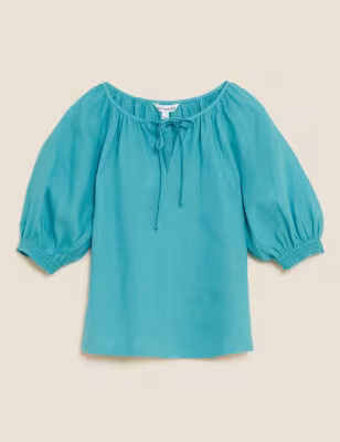 Autograph  Pure Irish Linen Tie Neck Blouse  Product code: T502114T | Marks & Spencer (UK)