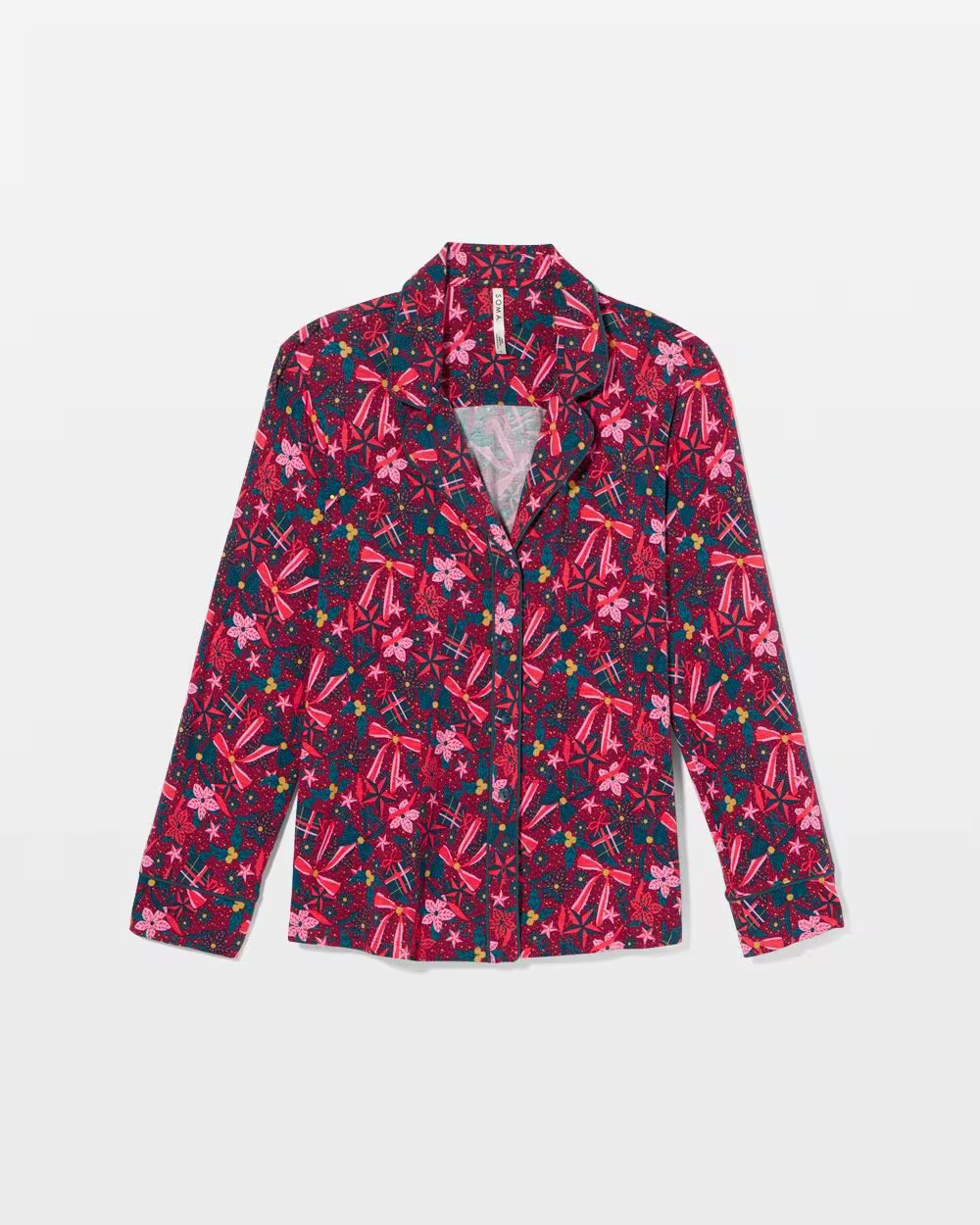 Cool Nights Long Sleeve Notch Collar with Piped Placket Pajama Top | Soma | SOMA