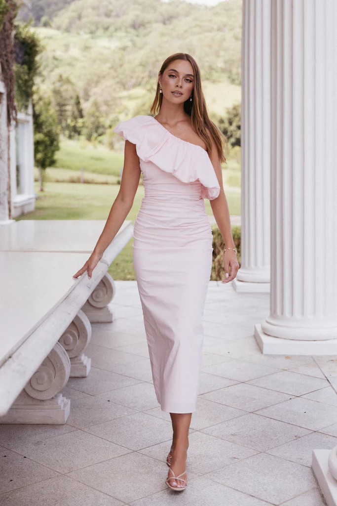 Eliya One Shoulder Frill Maxi Dress - Ballet Pink | Petal & Pup (US)