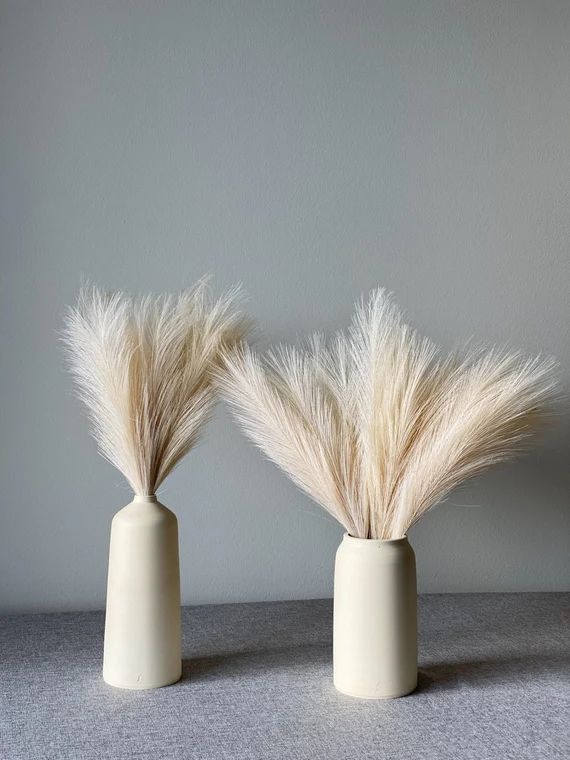 1 stem Faux Pampas Grass Vanilla Small 20” tall Real Touch - Boho Home Decor Wedding Decor Flor... | Etsy (US)