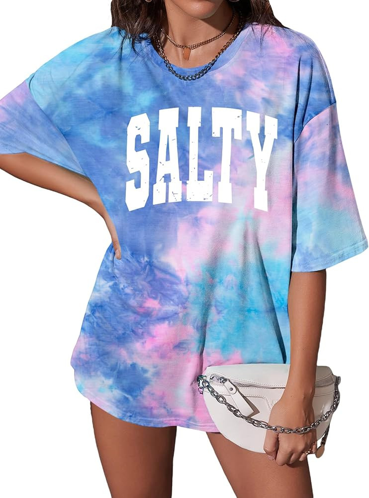 Salty Beach Oversized Graphic Tees: Womens Summer Beach Tshirts Hawaii Shirt Casual Short Sleeve ... | Amazon (US)