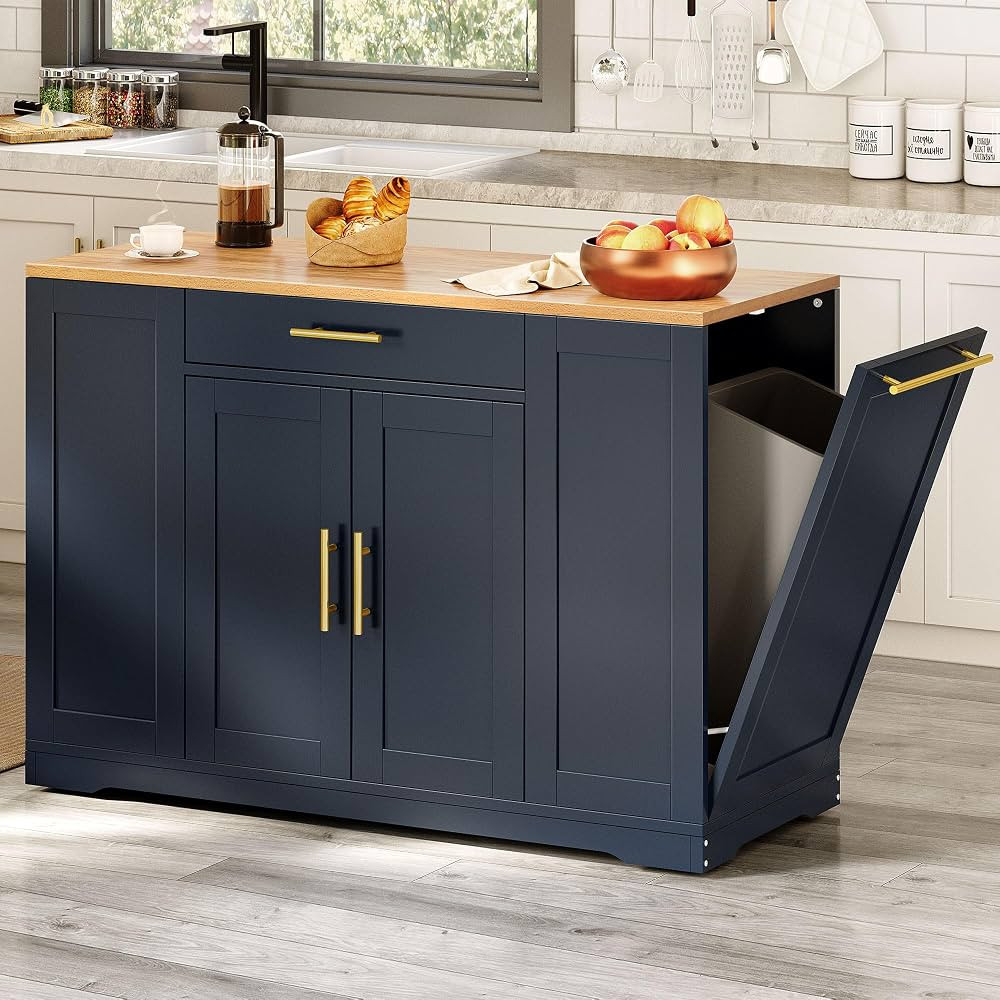 YITAHOME 53 inch Large Rolling Kitchen Island with Trash Can Storage Cabinet, Portable Mobile Isl... | Amazon (US)