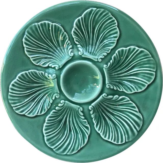 1950s Proceram French Green Majolica Oyster Plate | Chairish