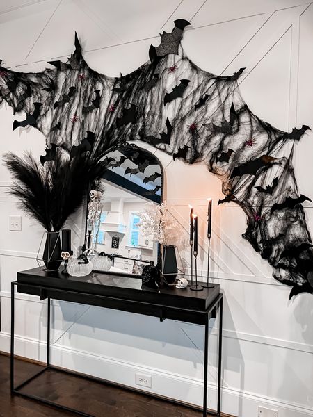 Halloween, Halloween decor, home decor, Halloween inspiration, bats, black candle, skeleton, spider web, mirror, pampas grass, 

#LTKSeasonal #LTKHalloween