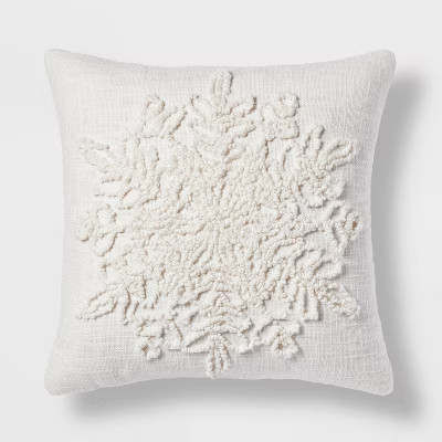 18"x18" Christmas Tufted Snowflake Square Decorative Throw Pillow Cream - Threshold™... | Target