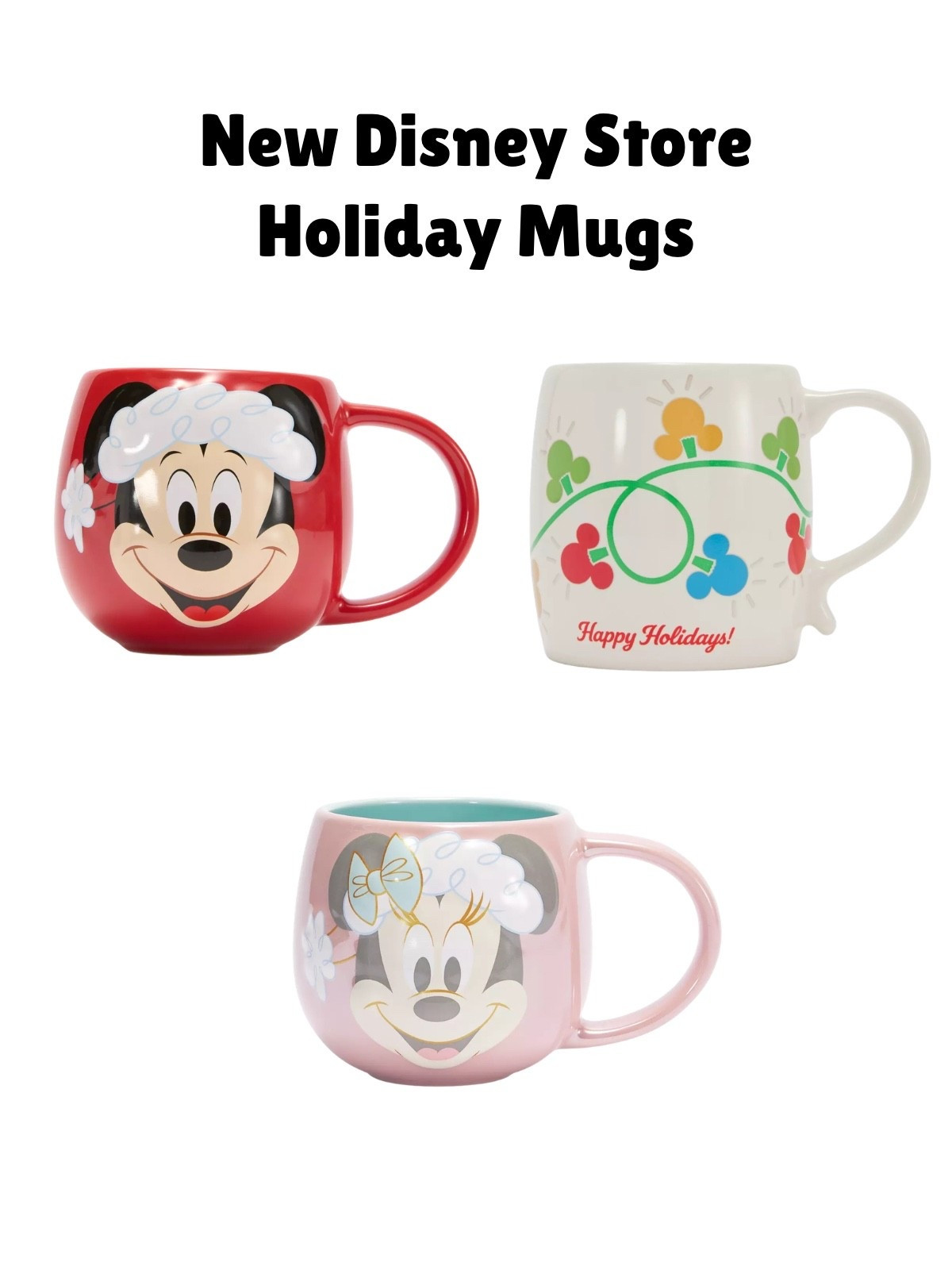 New Disney Store holiday mugs with Mickey Mouse and Minnie Mouse!