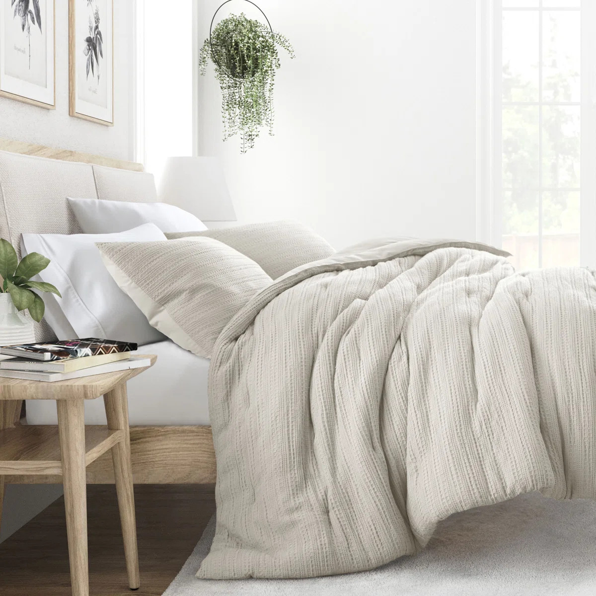 Waffle Textured 3-PC Comforter Set All Season Down-Alternative Ultra Soft Bedding | Wayfair North America