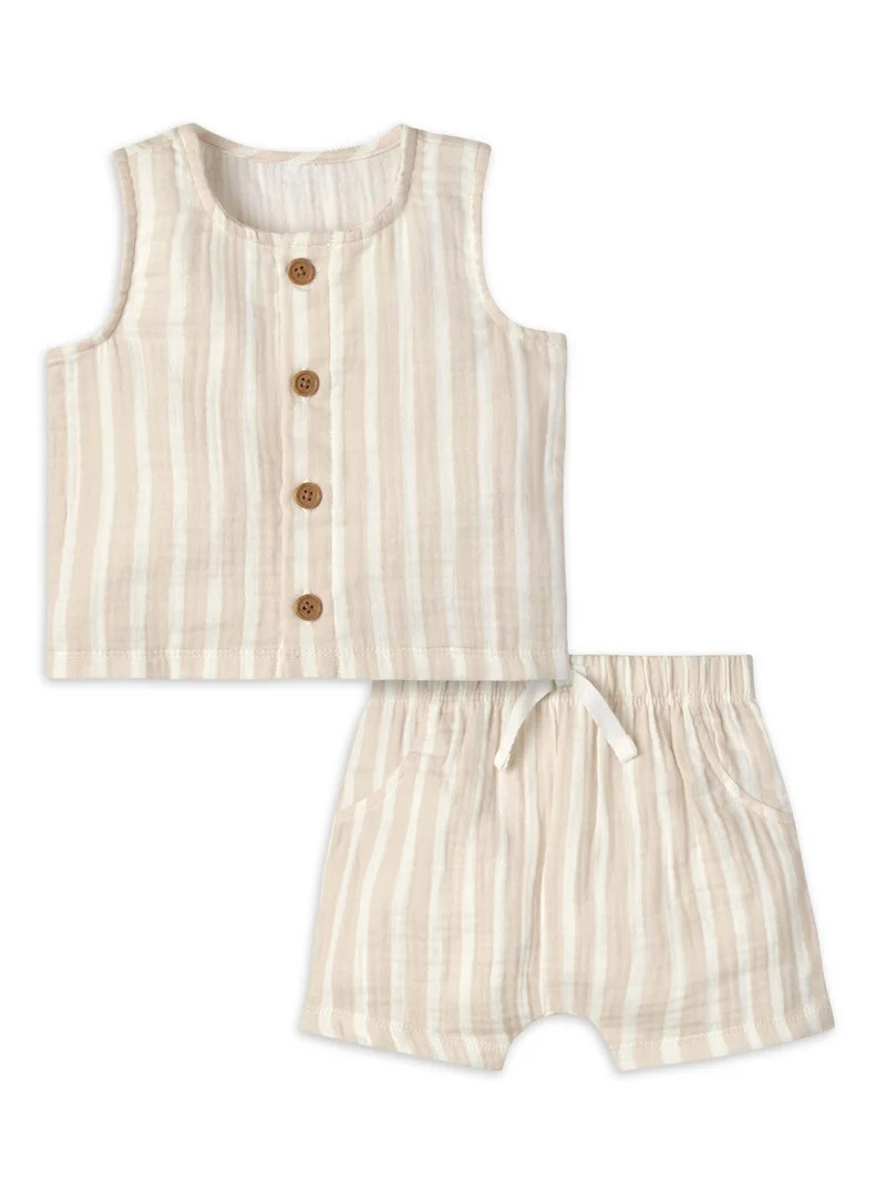 Modern MomentsModern Moments by Gerber Baby Boy Top and Short Outfit Set, 2 Piece, Sizes 0/3 Mont... | Walmart (US)