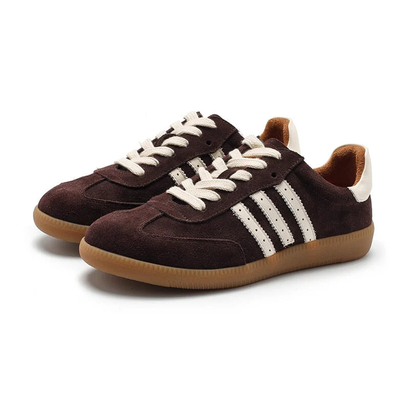 Army Trainer Leather Low-top Sneakers for Women With Stripes in Green/Coffee/Beige/Brown | DWARVES LLC