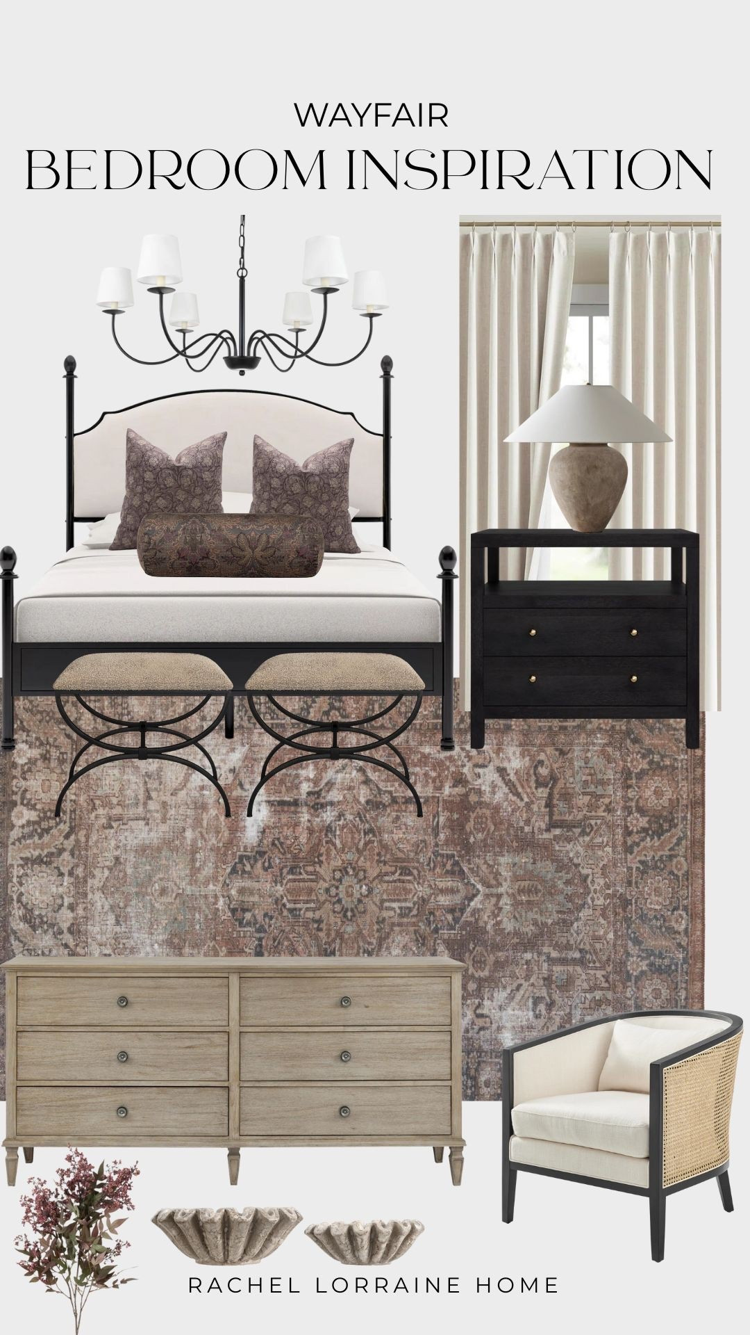 Modern traditional bedroom inspiration 🤎
I love the moody, earthy mix in this space. The deep plum tones help ground the room, and the black accents add that timeless, refined touch.

#LTKHome