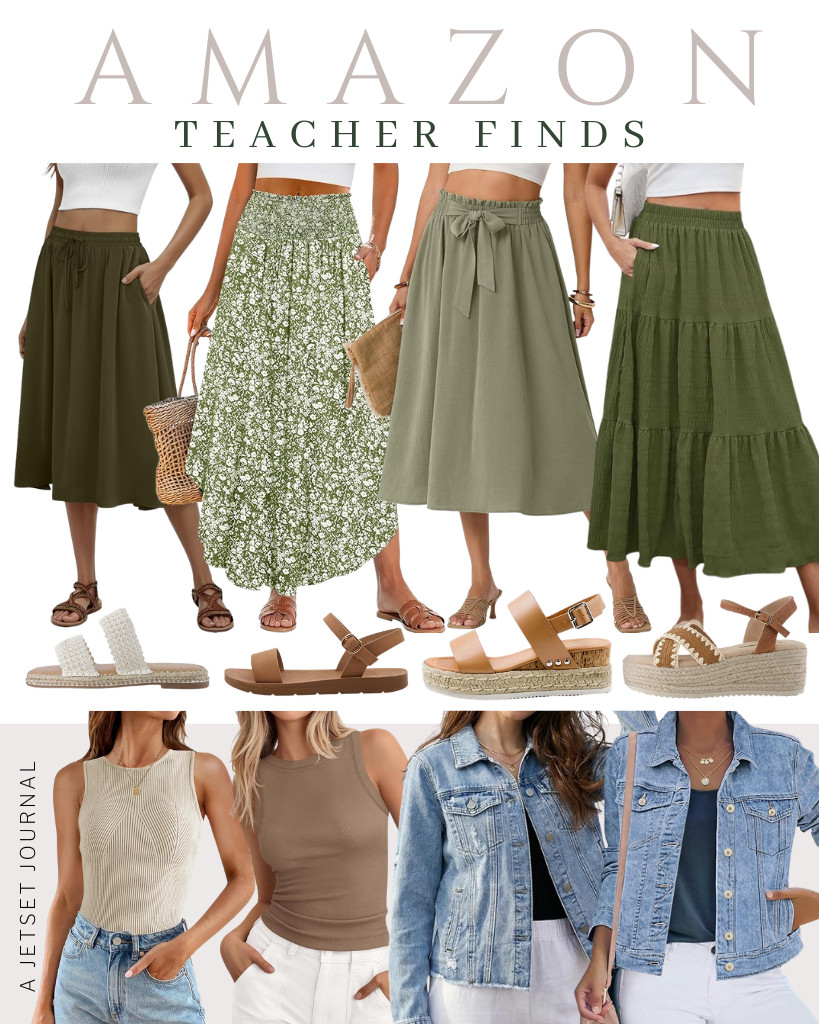 Here are some of the stylish Teacher Outfit Ideas you can try this week! A combination of these tank tops from BTFBM or ZESICA paired with HUSKARY or ANRABESS skirts is a great outfit to try. You can layer with a luvamia denim jacket and wear these comfy Herstyle flat sandals or CUSHIONAIRE platform sandals. There are a few more combinations to try from this week’s bestseller pieces.

#LTKSeasonal #LTKSaleAlert #LTKTravel
 

 
