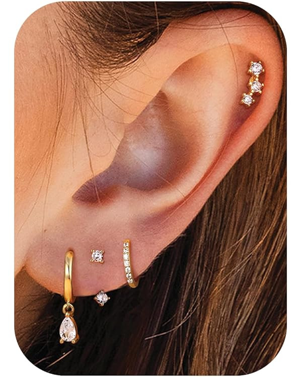 Gold Hoop Earrings for Women Hypoallergenic - 14K Gold Plated Dainty Stud Earrings Dangle Small H... | Amazon (US)