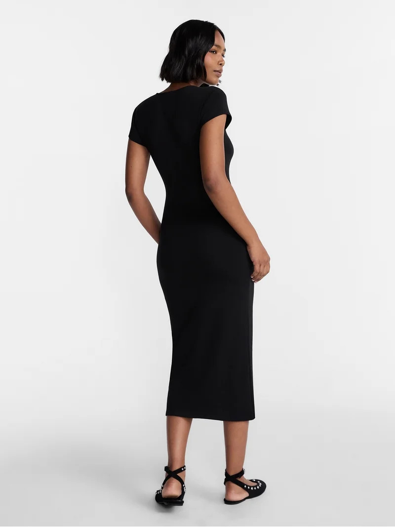 No Boundaries Crewneck Midi Dress with Short Sleeves, Women's XXS-XXL | Walmart (US)