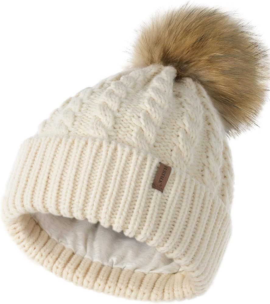 FURTALK Winter Beanie Hat for Women Cotton Lined Faux Fur Pom Pom Hats Womens Warm Thick Knit Sku... | Amazon (US)