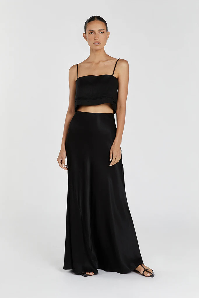 LAINIE BLACK LINEN CROP TOP | DISSH
