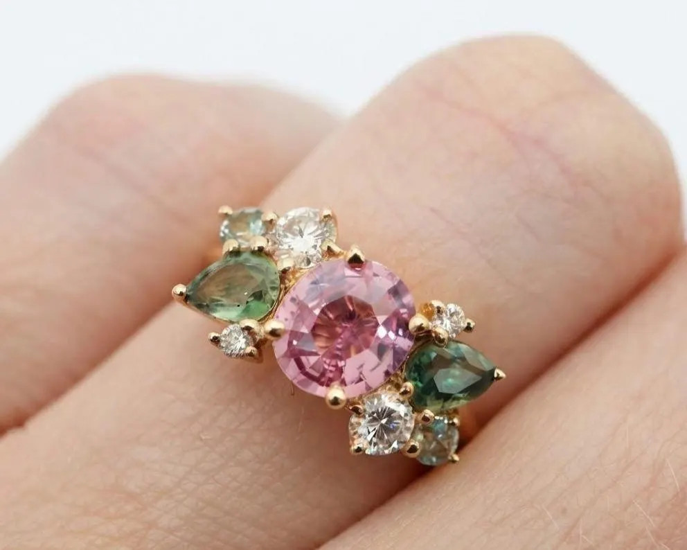 Pink Moissanite Diamond Engagement Ring, Cluster Wedding Ring, 14K Gold Wedding Ring, Anniversary Gift For Her Promise Ring, Handmade, 925 | Etsy (Global)