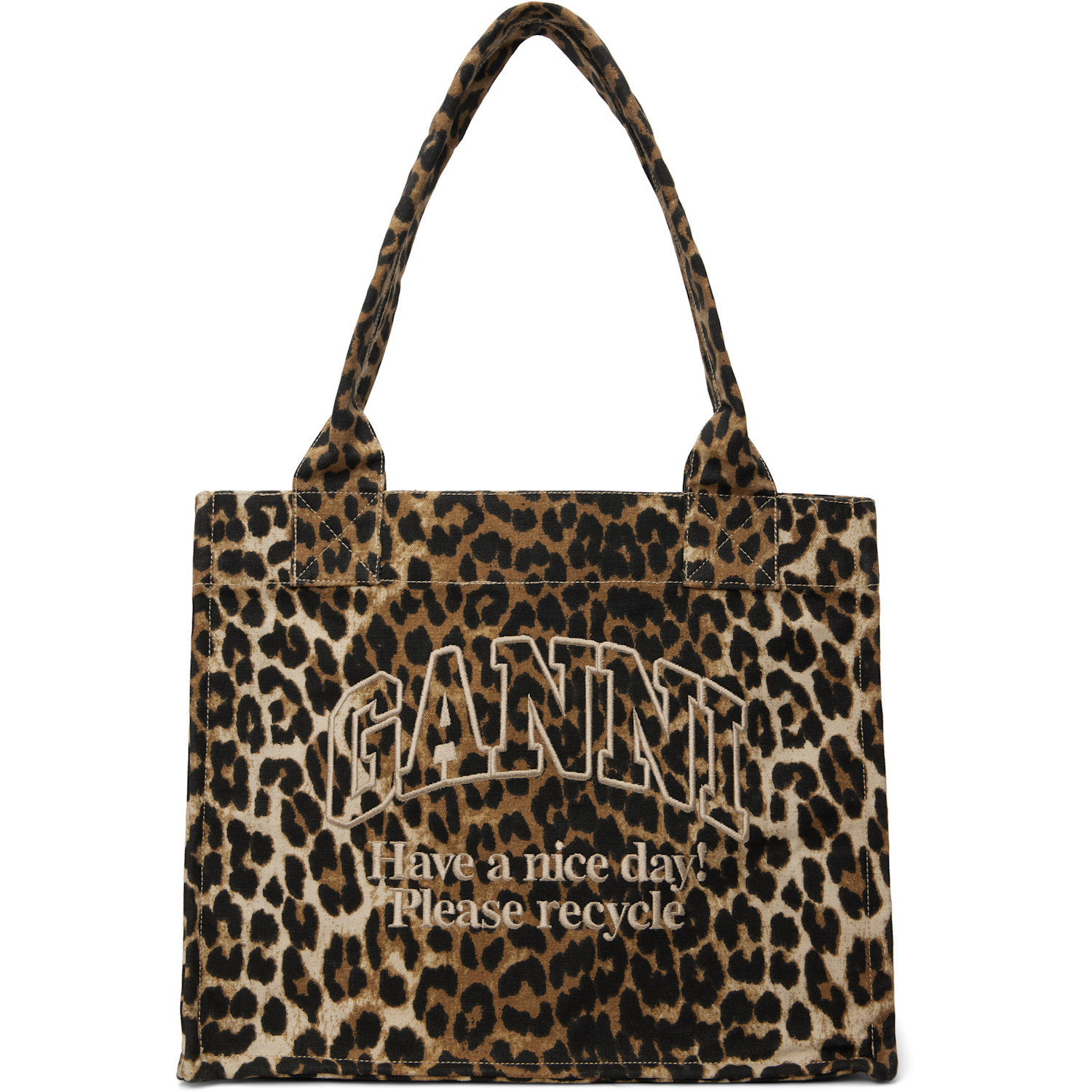 GANNI Brown Leopard Large Canvas Tote | SSENSE