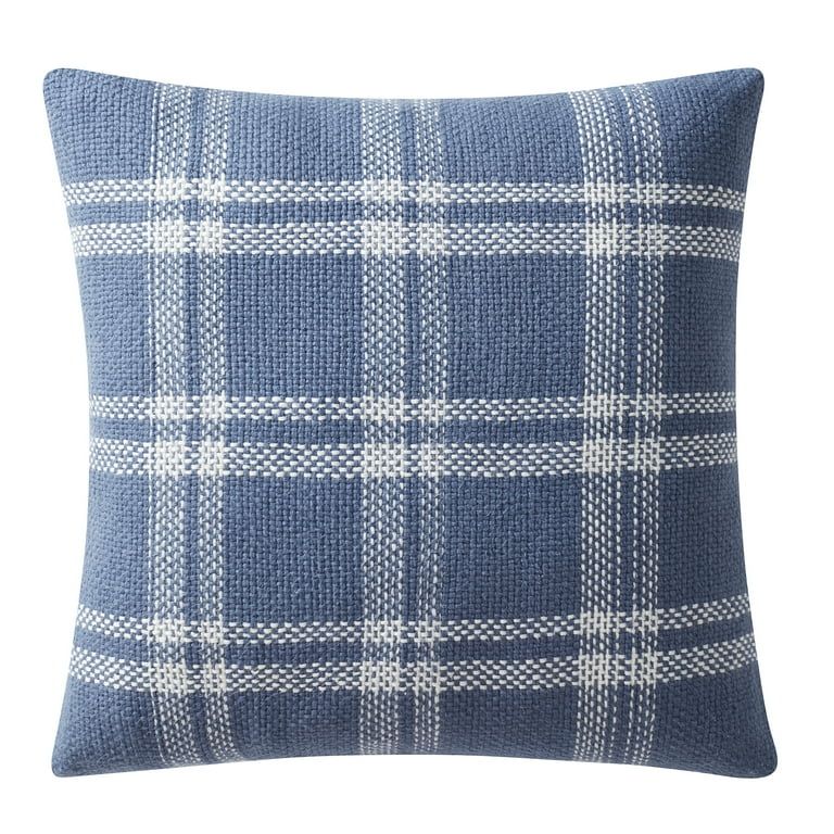 My Texas House 20" x 20" Emerson Reversible Blue Plaid Cotton Decorative Pillow | Walmart (US)