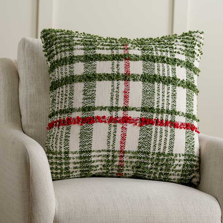 Oversized Green Plaid Pillow | Kirklands