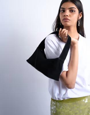 Topshop Safia real suede shoulder bag in black | ASOS | ASOS (Global)