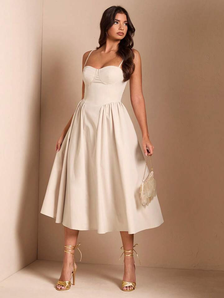 SHEIN BAE Elegant Women Spaghetti Strap Long Puffy Dress, Fall Party & Club Wear,Summer Dresses F... | SHEIN