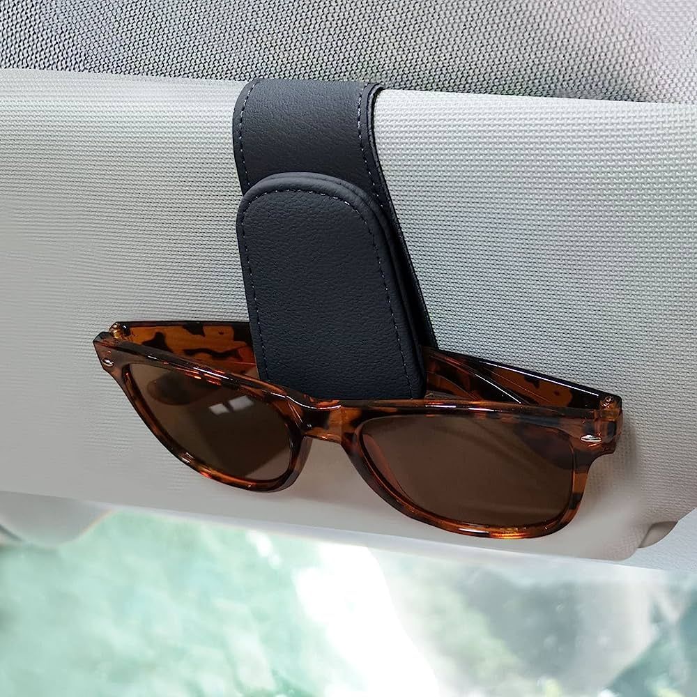 EldHus Sunglass Holder for Car Visor - Magnetic Car Glasses Holder Clip, Leather Eyeglass Holder ... | Amazon (US)