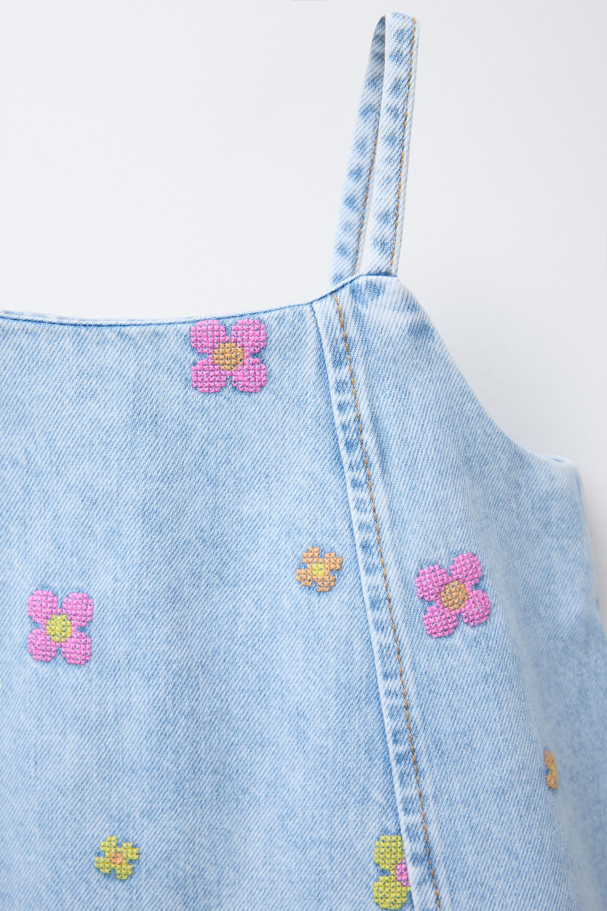 EMBROIDERED FLORAL DENIM DRESS | Zara US