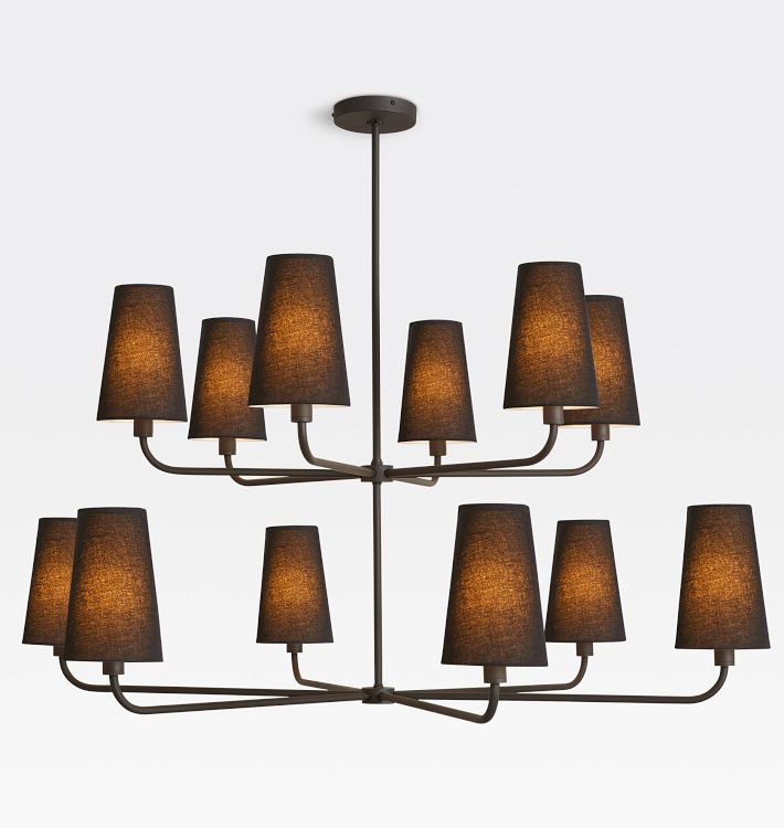 Ansel 46" 12-Light Double Tier Chandelier, Fabric Shades | Rejuvenation