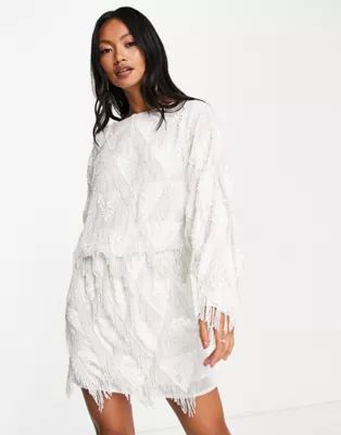 ASOS DESIGN embellished fringe batwing mini dress in white | ASOS (Global)