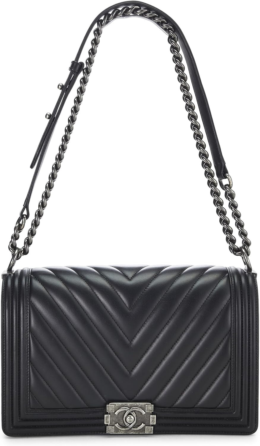Amazon.com: Chanel, Pre-Loved Black Chevron Lambskin Boy Bag Medium, Black : Luxury Stores | Amazon (US)