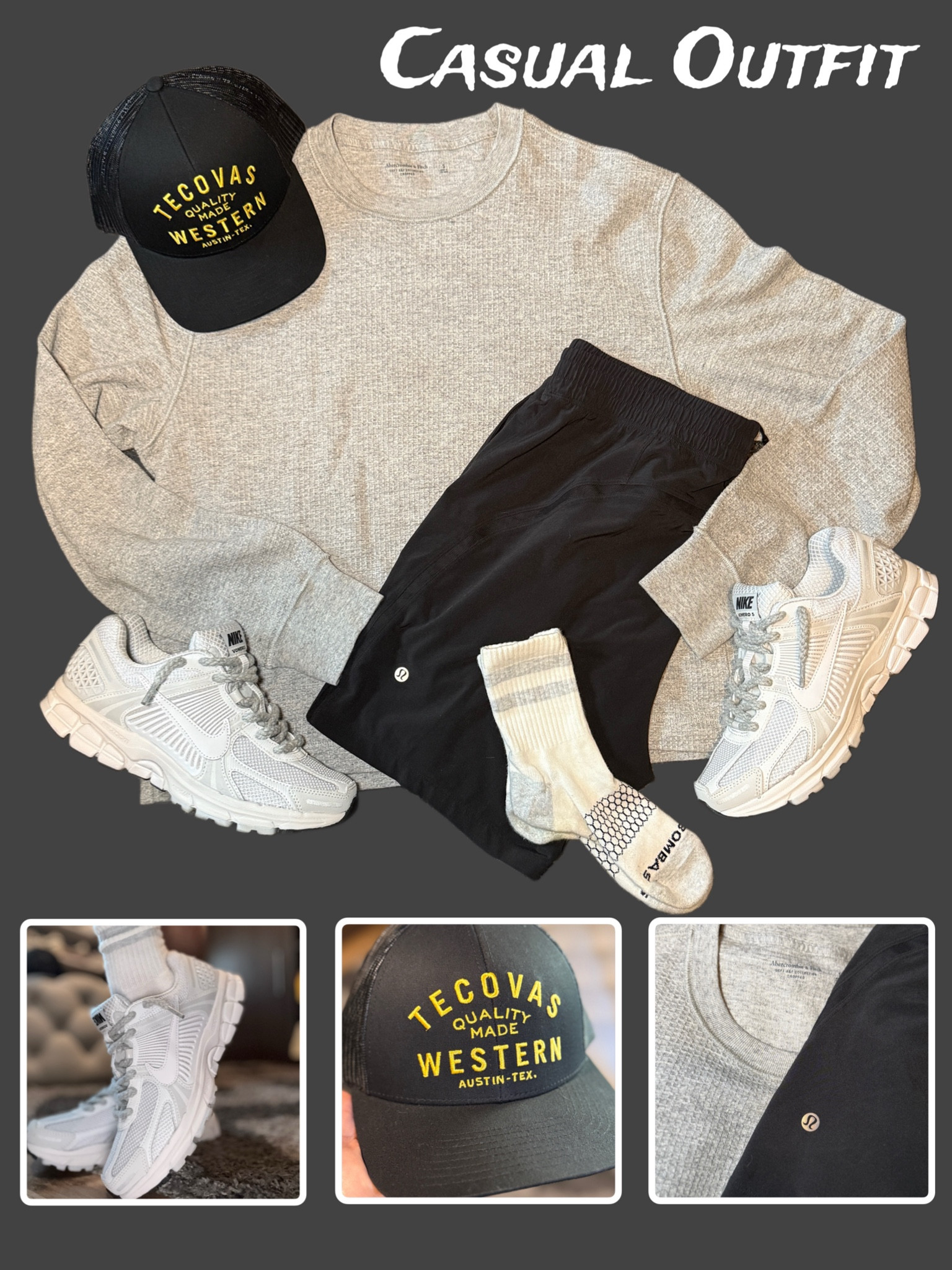 These final warm days before fall are always the best. This is the ideal casual outfit. An Abercrombie cropped thermal shirt, lululemon Pace Breaker shorts, Bombas socks, and Nike Vomero 5’s complete the look. #fallstyle #casualstyle #casualoutfit #casualmensoutfit #lululemon #nike #nikevomero5 #tecovas #mensstyle 

#LTKSeasonal #LTKMens #LTKStyleTip
