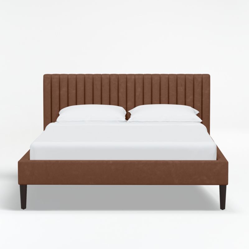 Camilla California King Faux Leather Brown Channel Bed + Reviews | Crate & Barrel | Crate & Barrel