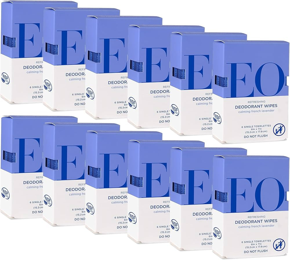 EO Natural Deodorant Wipes, 6 Wipes (Pack of 12), French Lavender, Organic Plant-Based with Pure ... | Amazon (US)