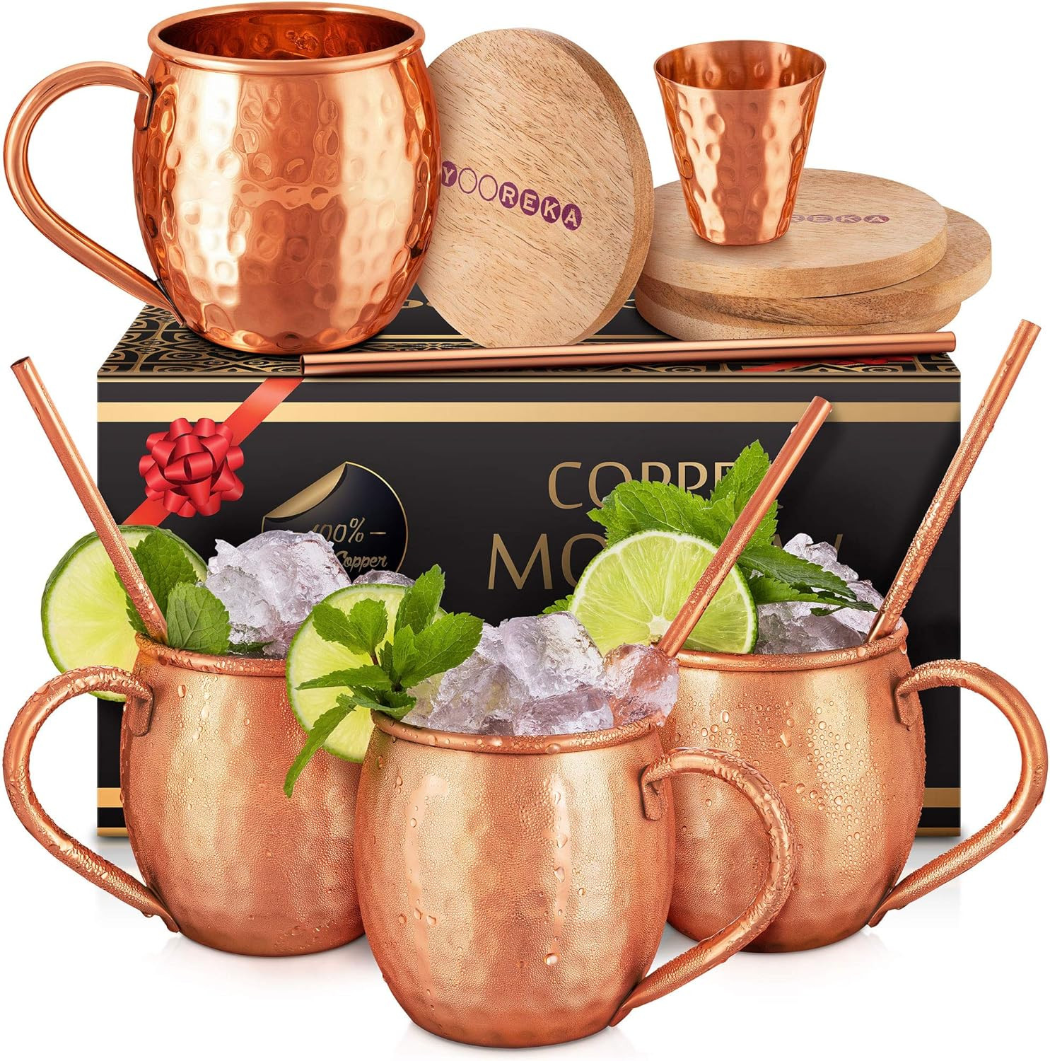 Moscow Mule Mugs Set Of 4 16 oz. Solid Genuine 100% Pure Copper Cups HANDCRAFTED in India, Highes... | Amazon (US)