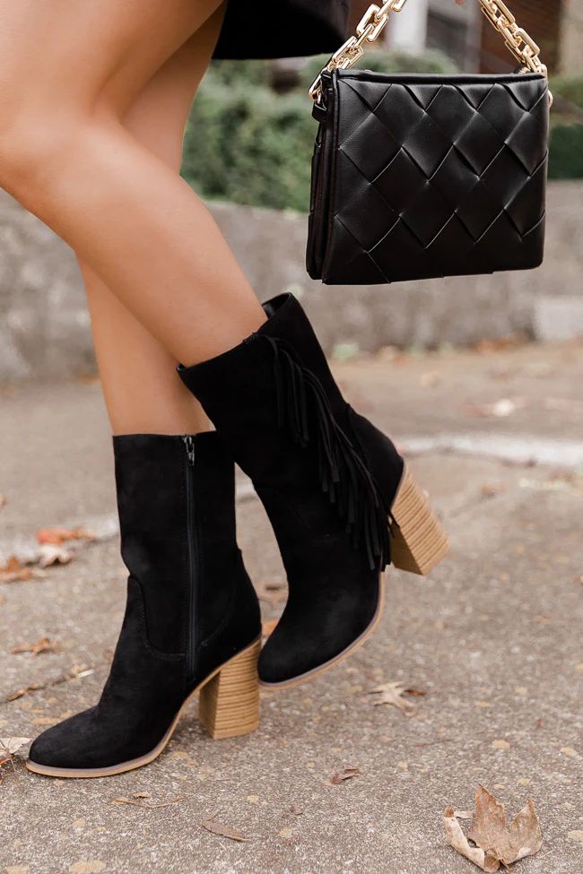 Nelly Black Fringe Suede Boots | The Pink Lily Boutique