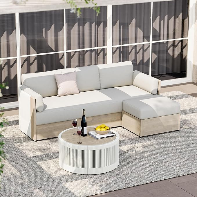 CHITA Outdoor Furniture Set 3 Piece, Patio Conversation Set with 7.3in Thick Cushions & Acacia Wo... | Amazon (US)