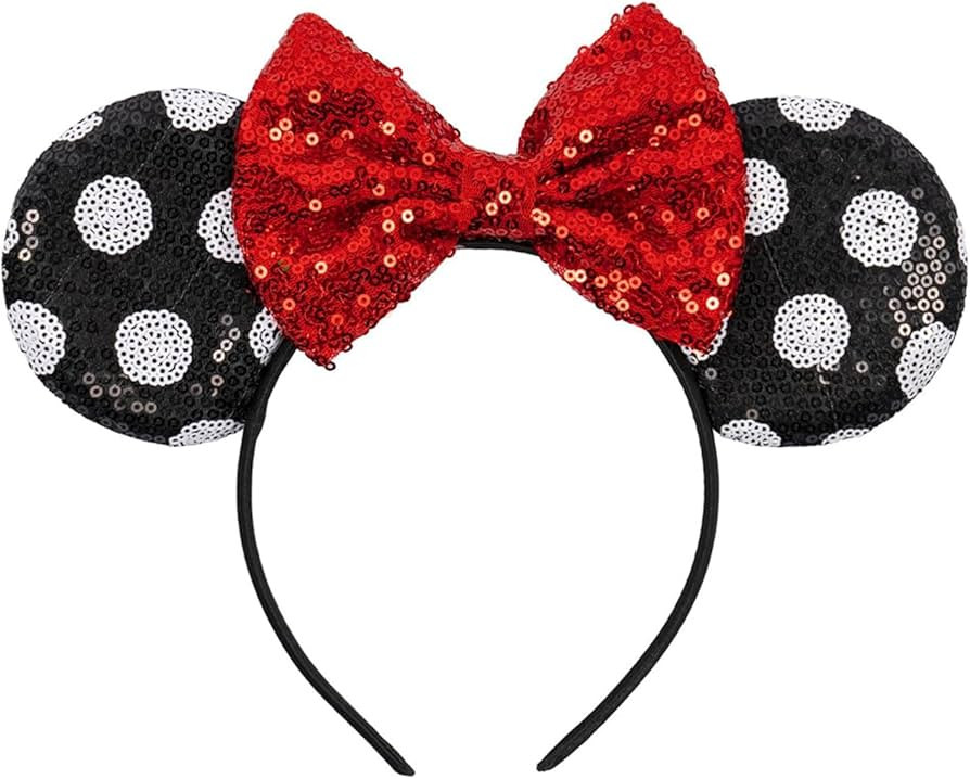 Mouse Ears Headbands Women Mice Ears Headhand Bows Shiny Glitter Birthday Party Themed Events(Red... | Amazon (US)
