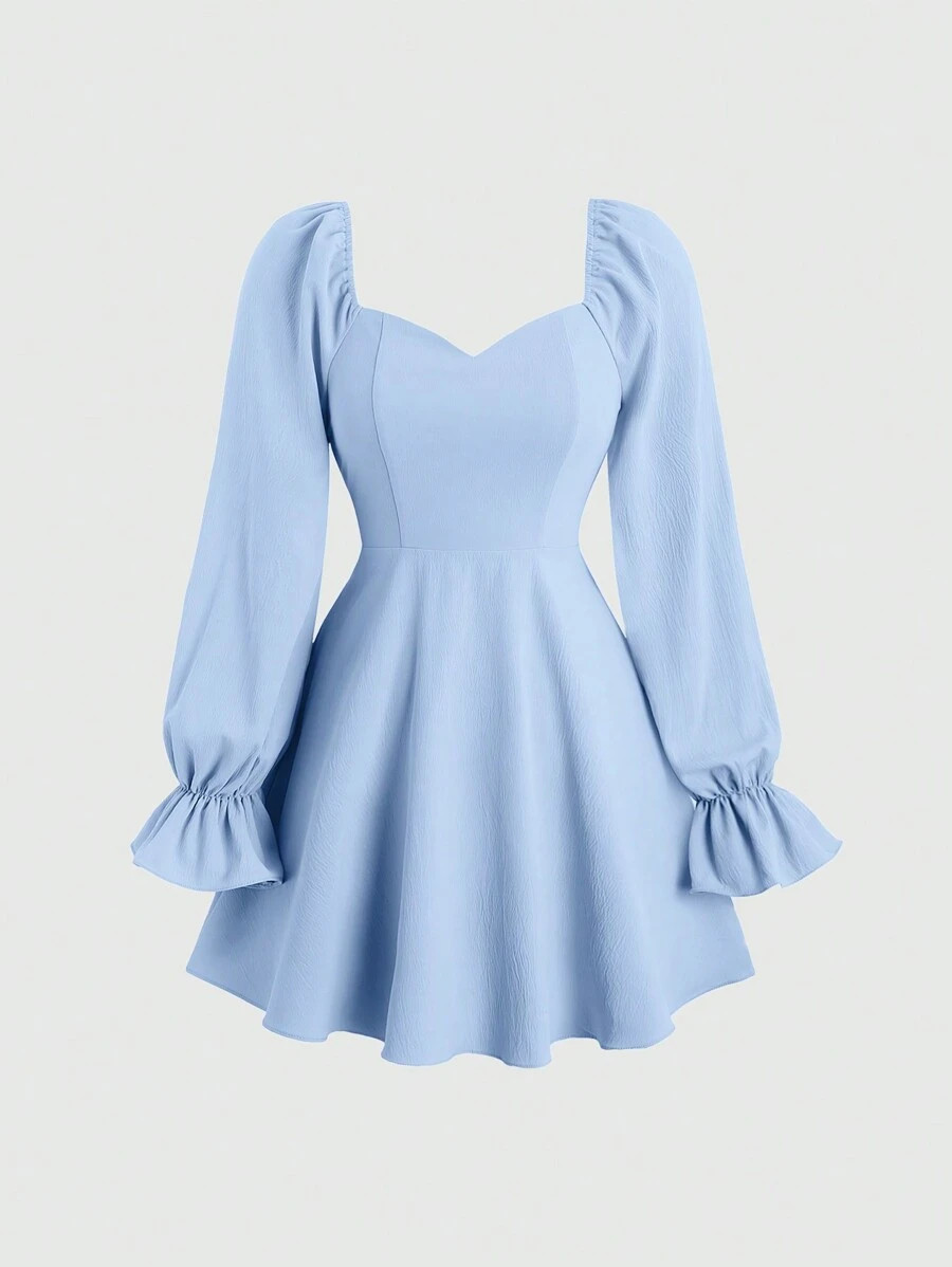 Sweetra Women's Sweetheart Neckline & Ruffled Long Sleeve Dress | SHEIN