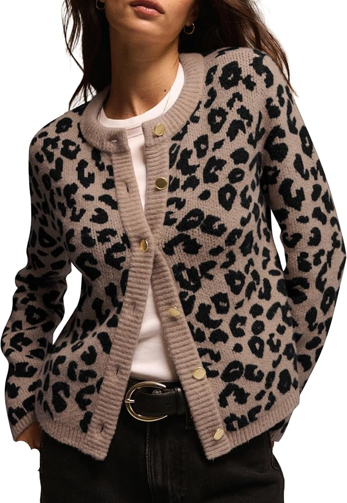 TERIVEEK Leopard Cardigan Sweaters for Women Cheetah Print Open Front Button Down Long Sleeve Cas... | Amazon (US)