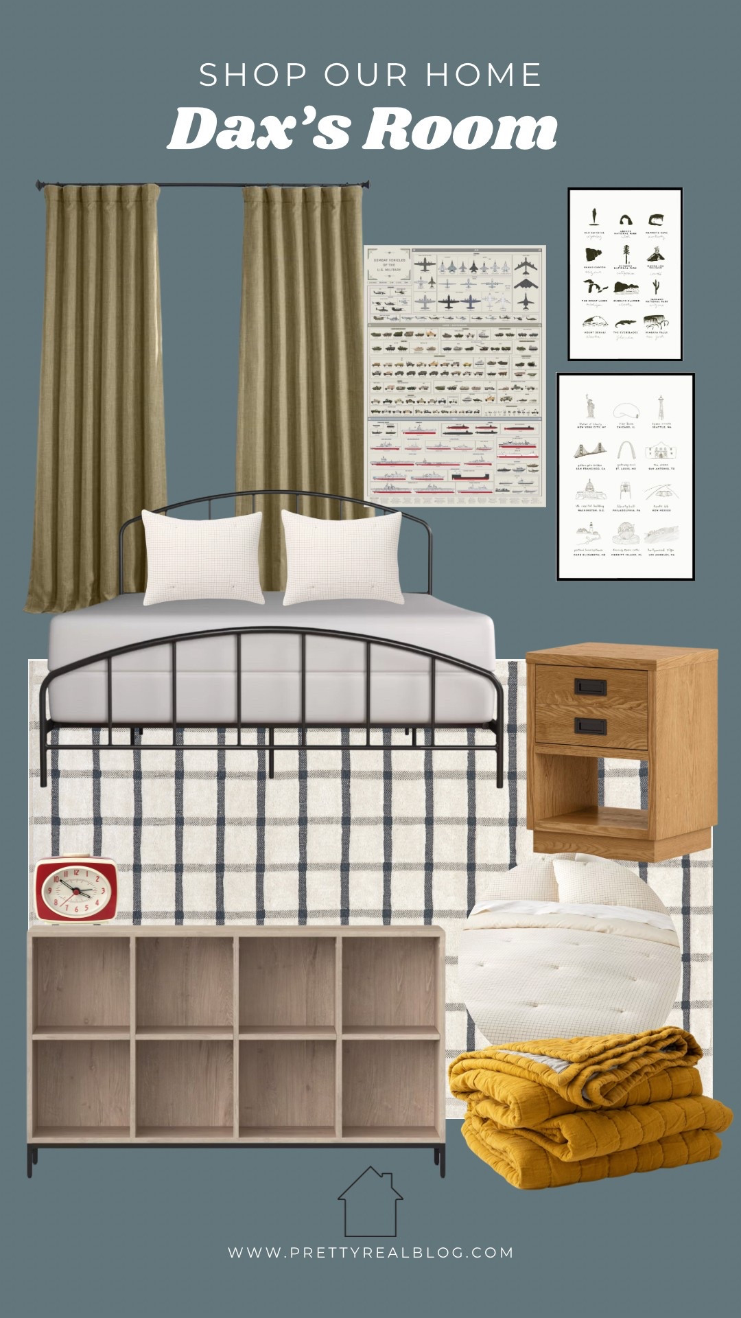Dax’s room sources. Cute big boy room, boy room, metal bed, grid area rug 

#LTKHome #LTKKids