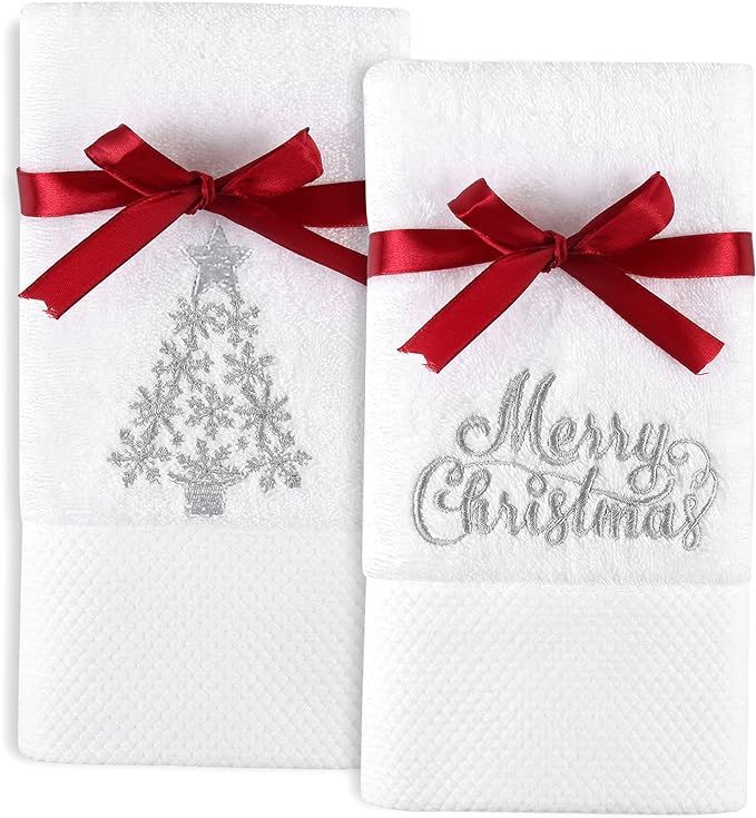 Quera 2 Pack Christmas Hand Towels 100% Cotton Embroidered Premium Luxury Decor Bathroom Decorati... | Amazon (US)