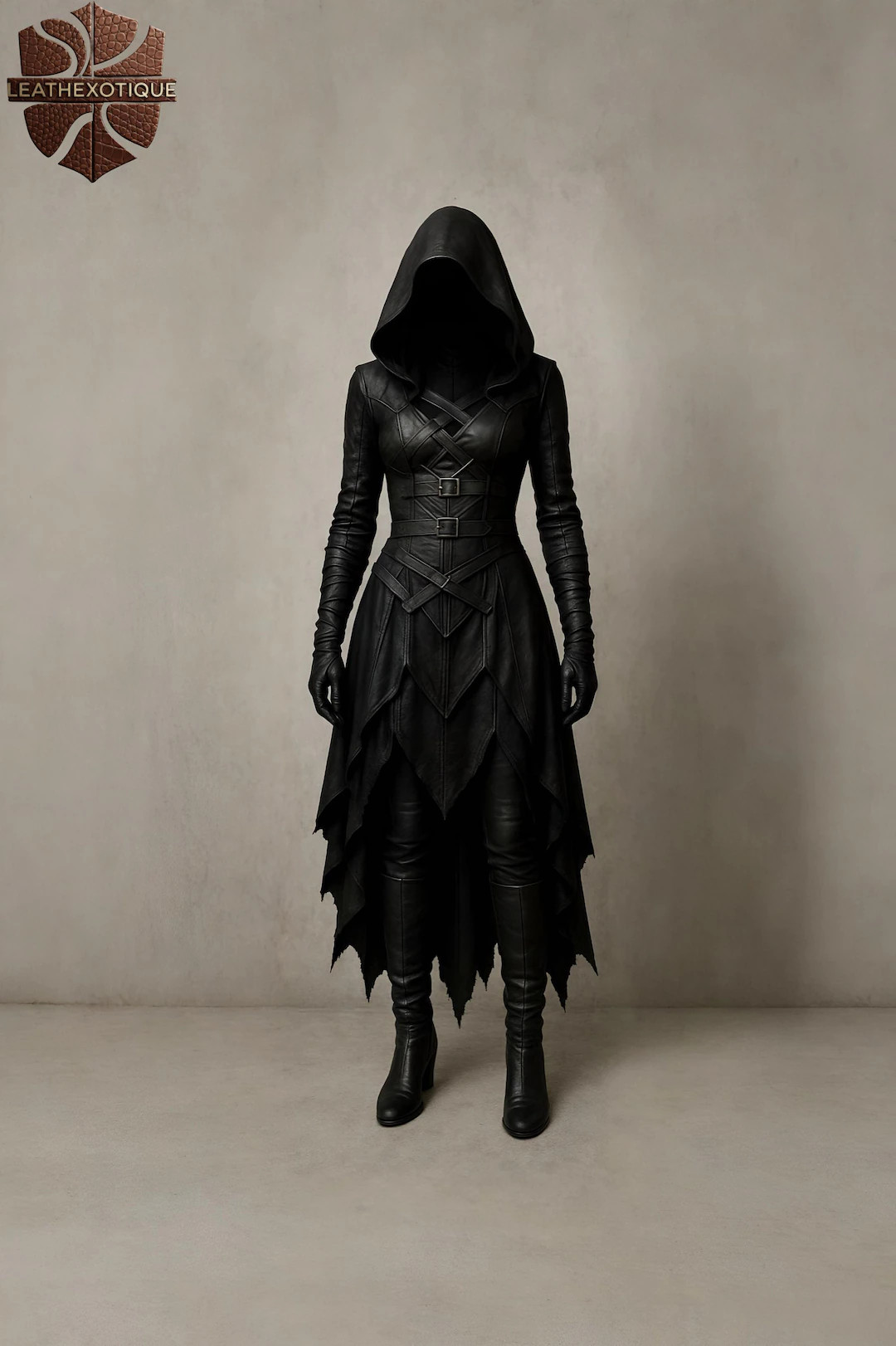 Black Hooded Leather Gothic Coat – Long Asymmetrical Hem Cosplay Costume|full Length Black Leat... | Etsy (US)