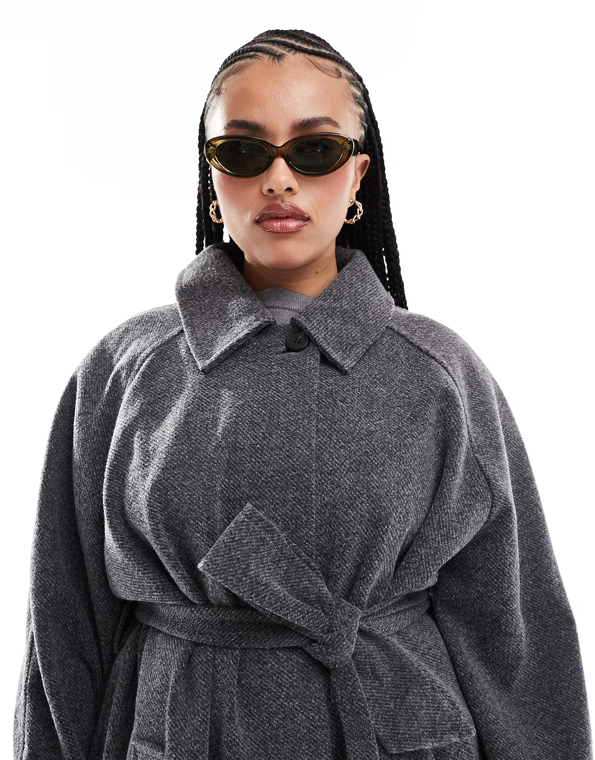 ASOS DESIGN Curve herringbone top collar longline coat in charcoal | ASOS (Global)