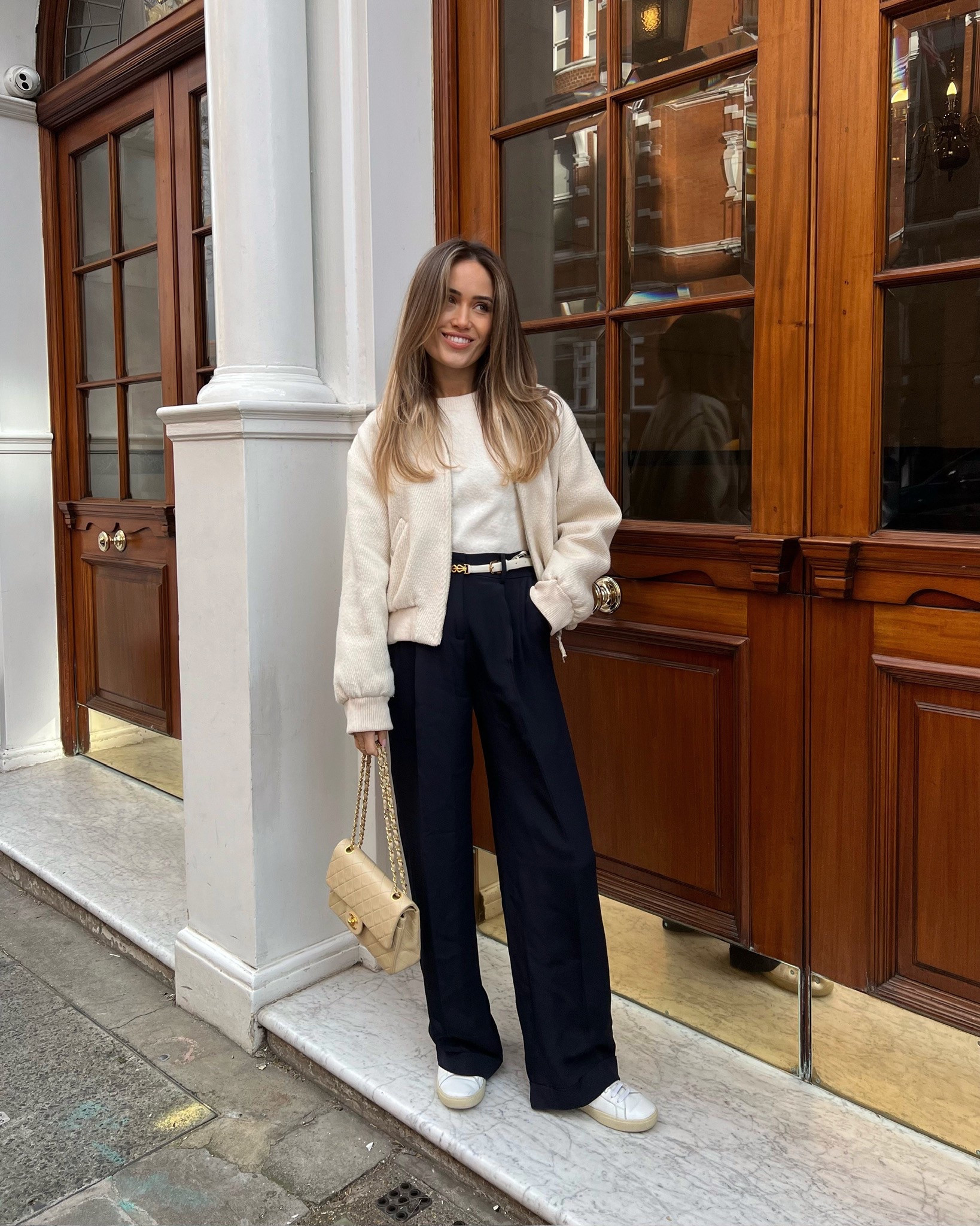 Happiest when the sun is out ☀️ styling my Lilysilk pants and knit with a Maje jacket and my Ysl sneakers

#LTKuk #LTKeurope #LTKspring