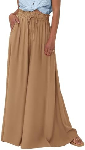 PRETTYGARDEN Women's 2026 Summer Wide Leg Palazzo Pants High Waisted Flowy Pockets Trendy Casual ... | Amazon (US)