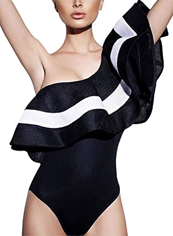 Rainlover Women Summer Irregular Ruffles Sleeveless One Piece Bodysuit Leotards Rompers | Amazon (US)
