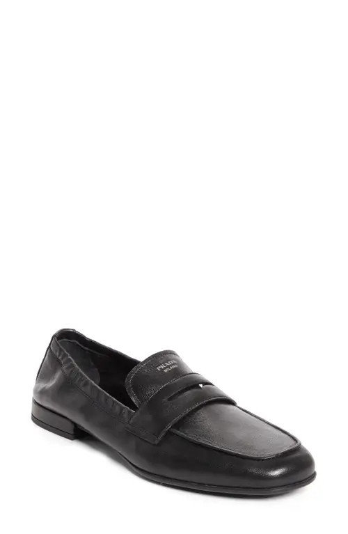 Prada Soft Penny Loafer in Black at Nordstrom, Size 41.5 | Nordstrom