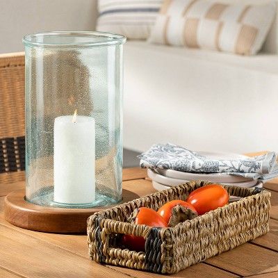 Seeded Glass and Wood Pillar Candleholder Brown - Threshold™ designed with Studio McGee | Target