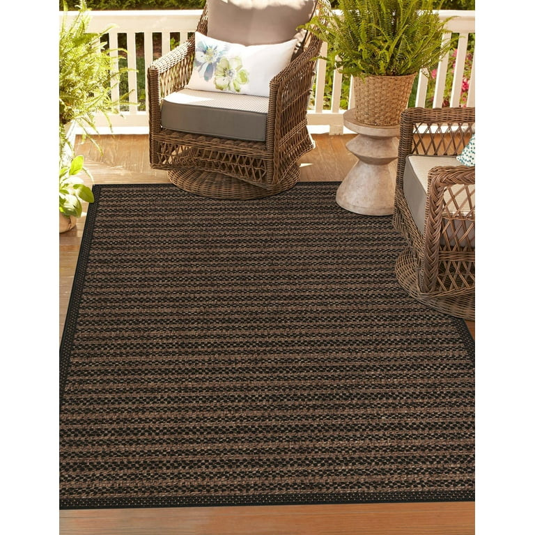 Unique Loom Outdoor Border Collection Area Rug - Checkered (5' 3" x 8' Rectangle Brown/Black) | Walmart (US)