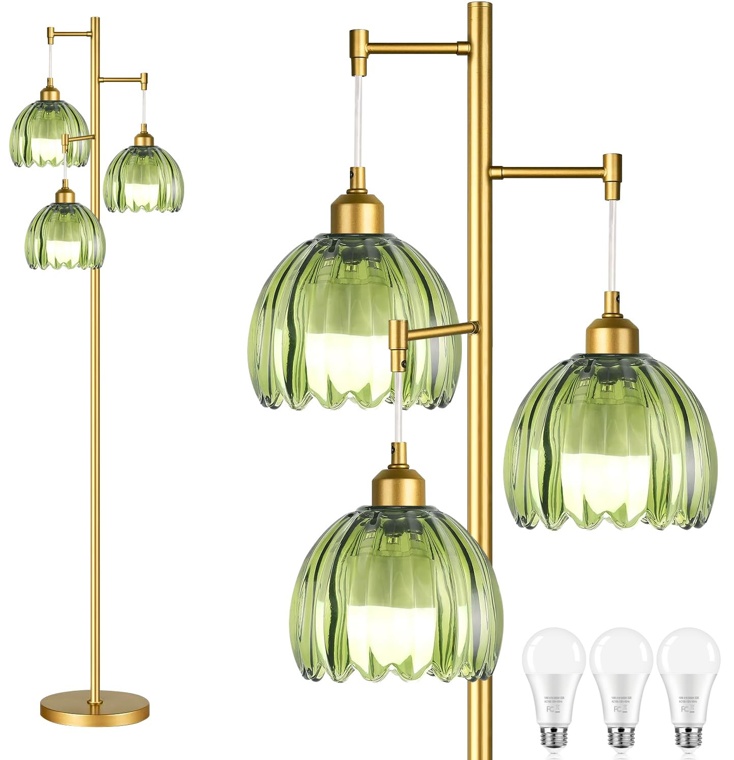 Gold Floor Lamps for Living Room Bedroom-3 Light Green Glass Floor Lamp with Three Led Bulb, Rust... | Amazon (US)
